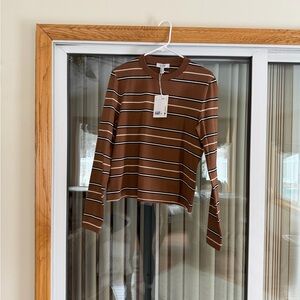 NWT COS Brown and White Striped Long Sleeve Tee